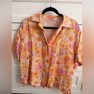 Floral Orange and Pink Women’s Button-Up Shirt